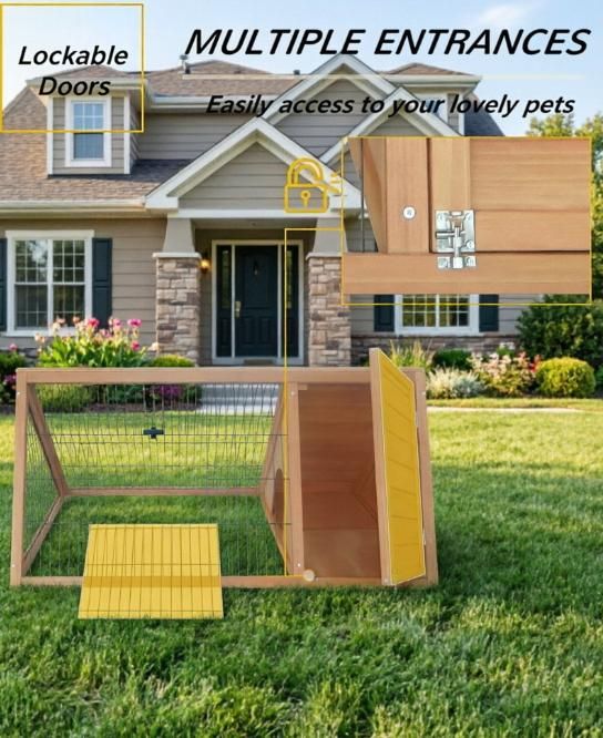 Brown Wooden Rabbit Hutch Outdoor with Run - Small Animal Cage for Rabbits Ducks And Chickens - Chicken Coop Outdoor Shelter