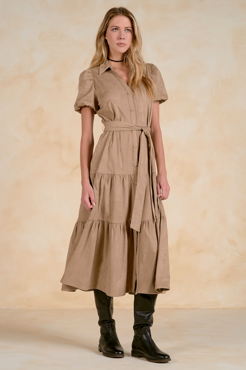 Sand Tiered Midi Dress