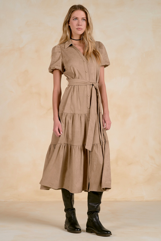 Sand Tiered Midi Dress