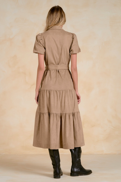 Sand Tiered Midi Dress
