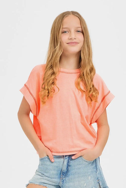 Open Back Tee - Neon Coral