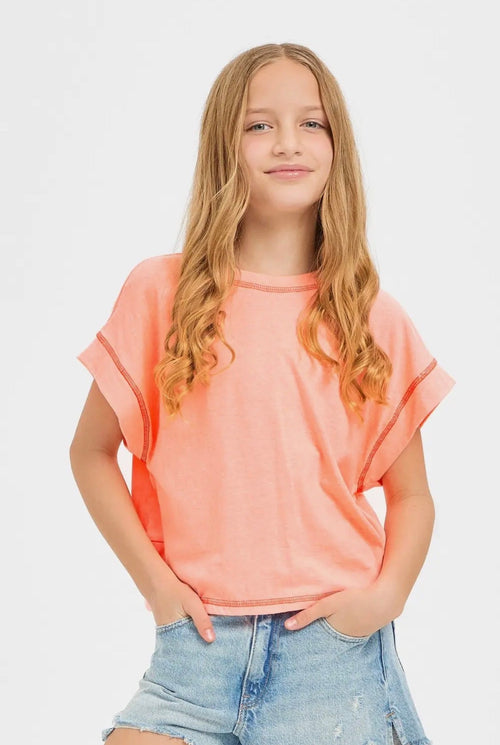 Open Back Tee - Neon Coral