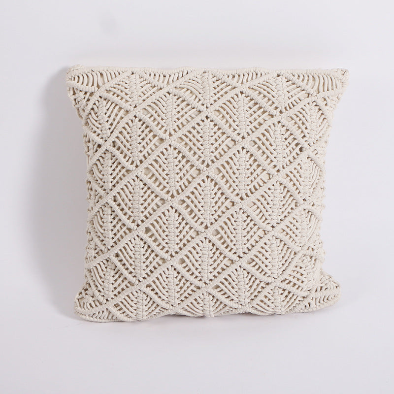 Hand-woven Pillow with Braid Rope Tassel Design