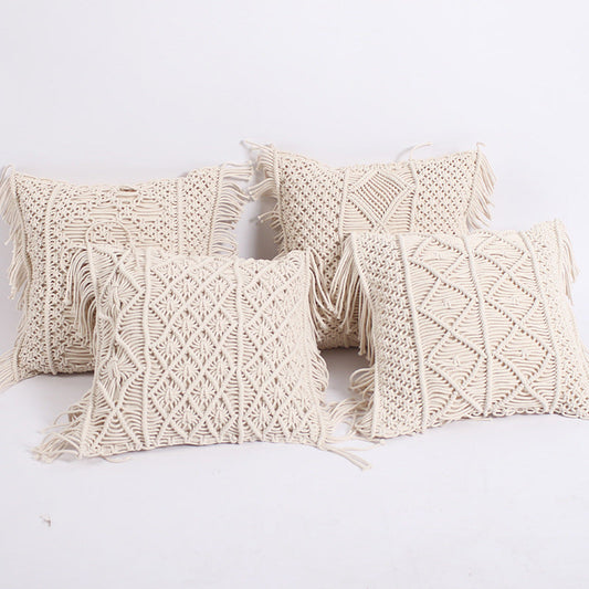 Hand-woven Pillow with Braid Rope Tassel Design