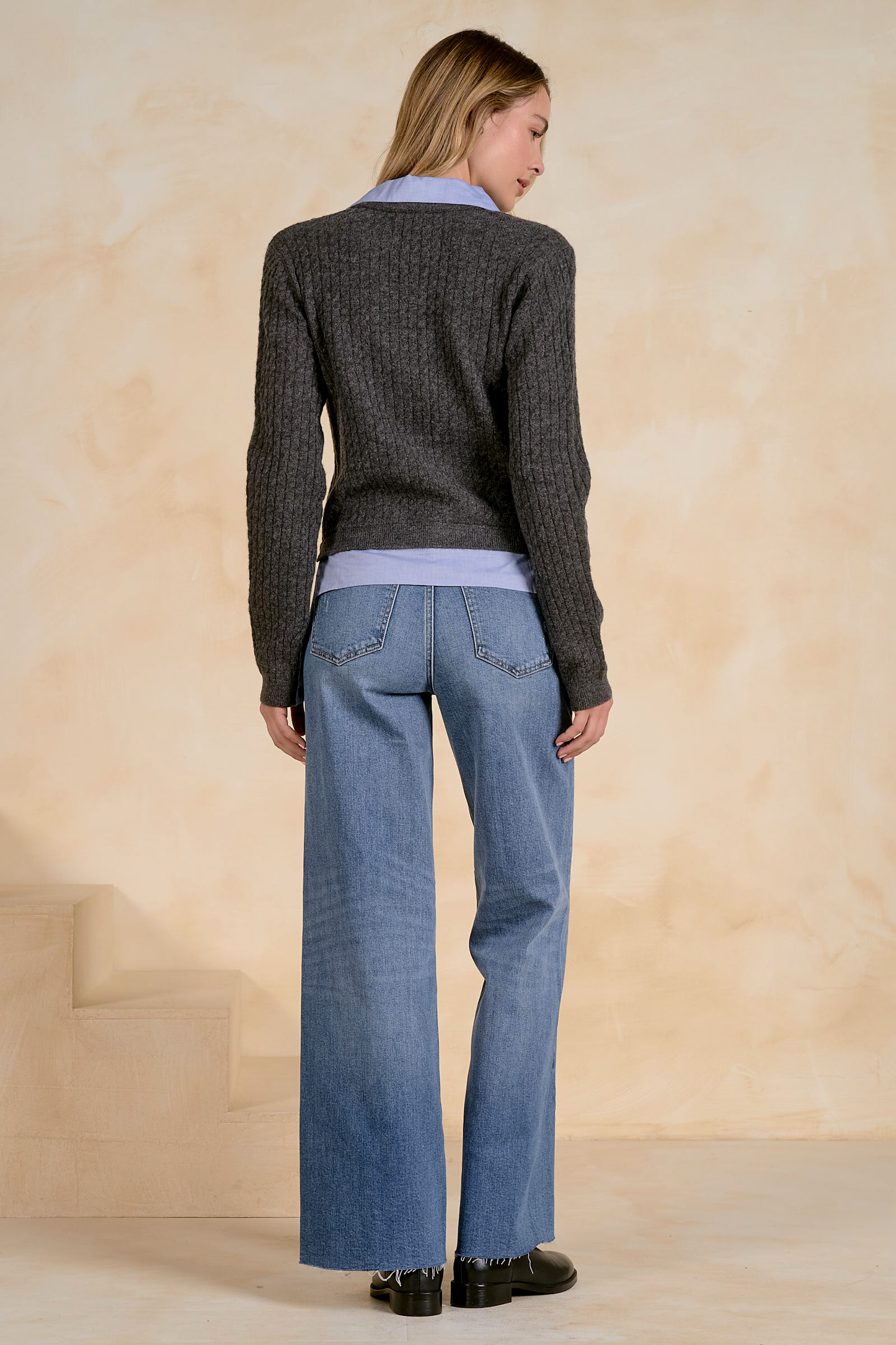 Charcoal Blue Cardigan Collared