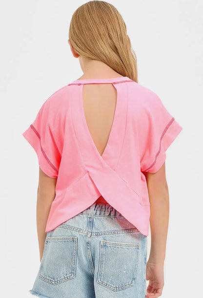 Open Back Tee - Neon Pink