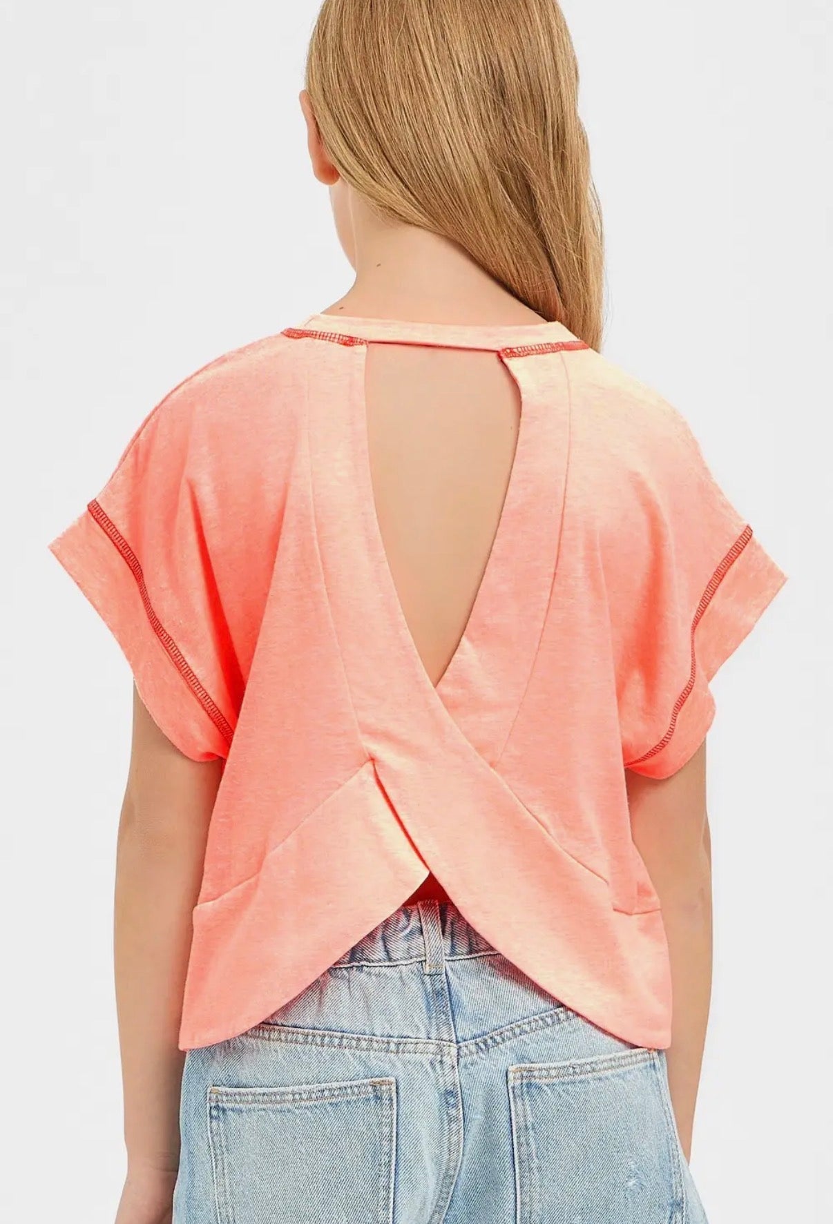Open Back Tee - Neon Coral
