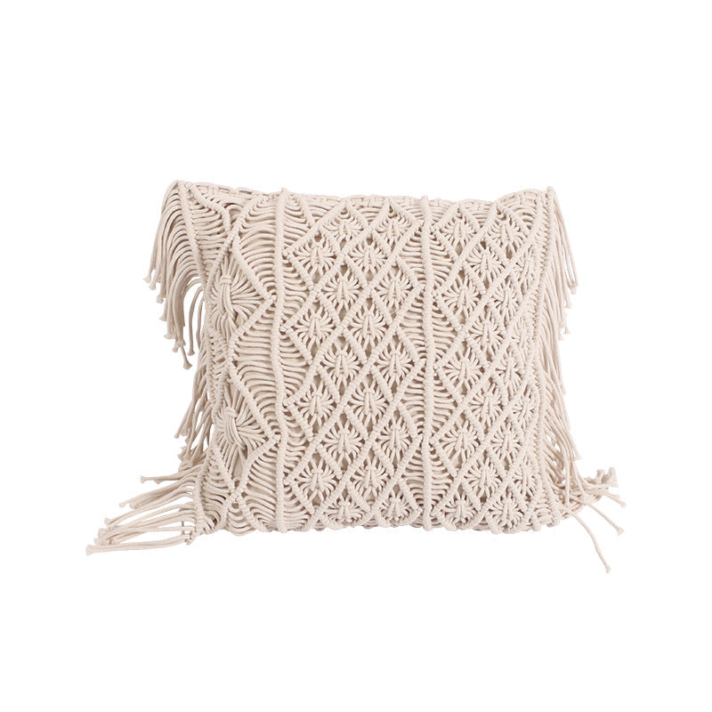 Hand-woven Pillow with Braid Rope Tassel Design