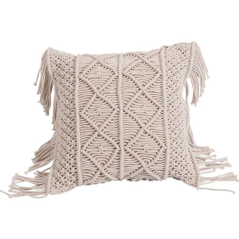 Hand-woven Pillow with Braid Rope Tassel Design