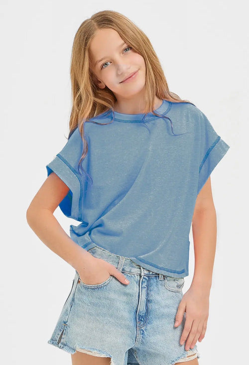 Open Back Tee - Denim Blue