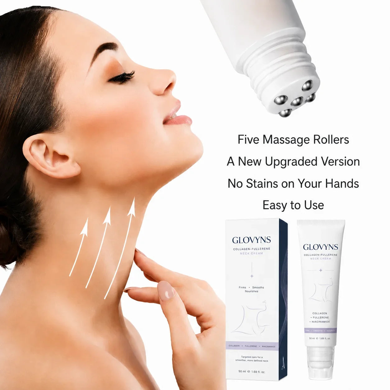 GLOVYNS™ 5-Roller Neck Firming Cream – Collagen & Hyaluronic Acid for Smoother, Tighter-Looking Neck Skin
