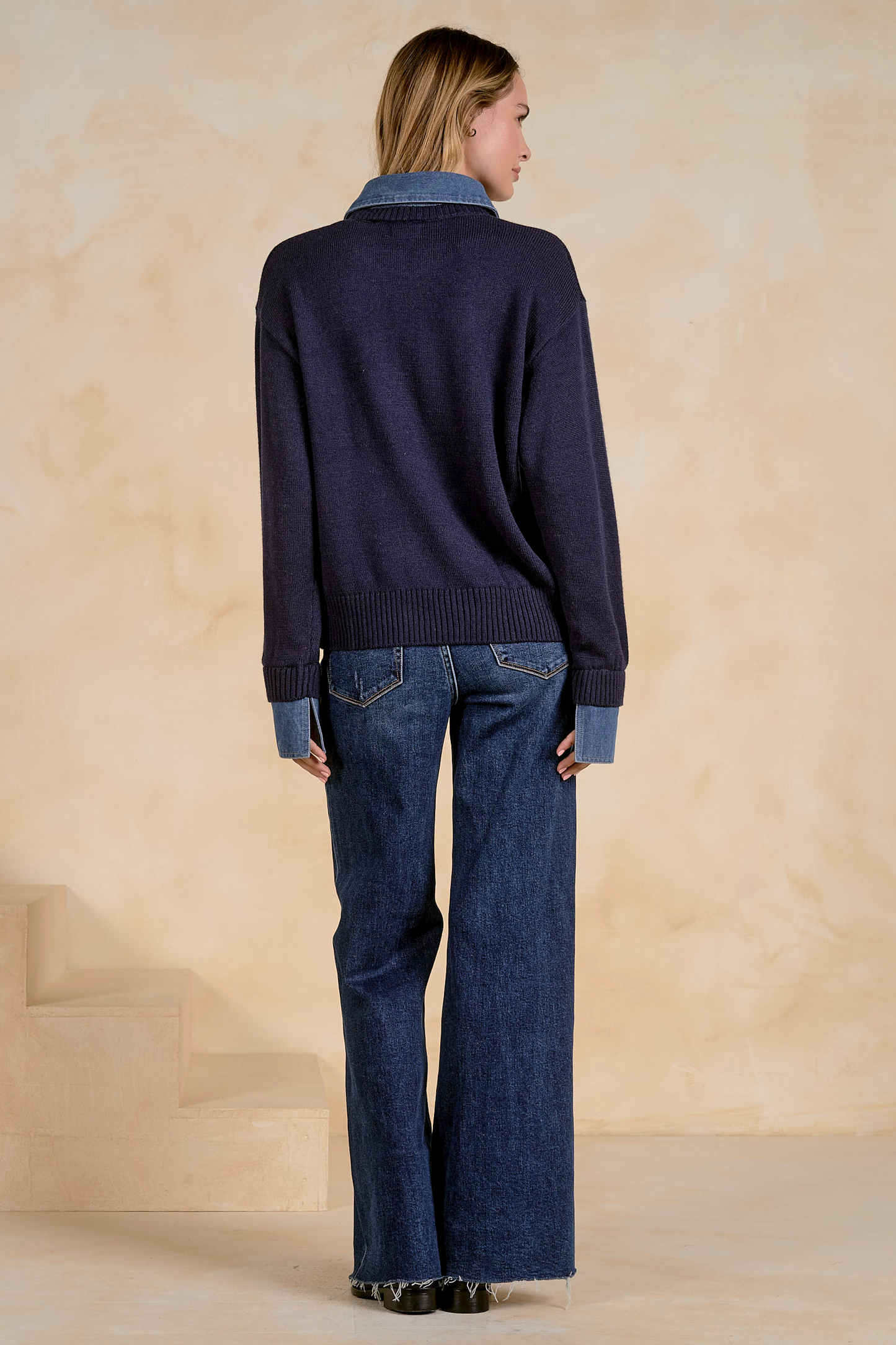 Navy Collared Denim Sweater