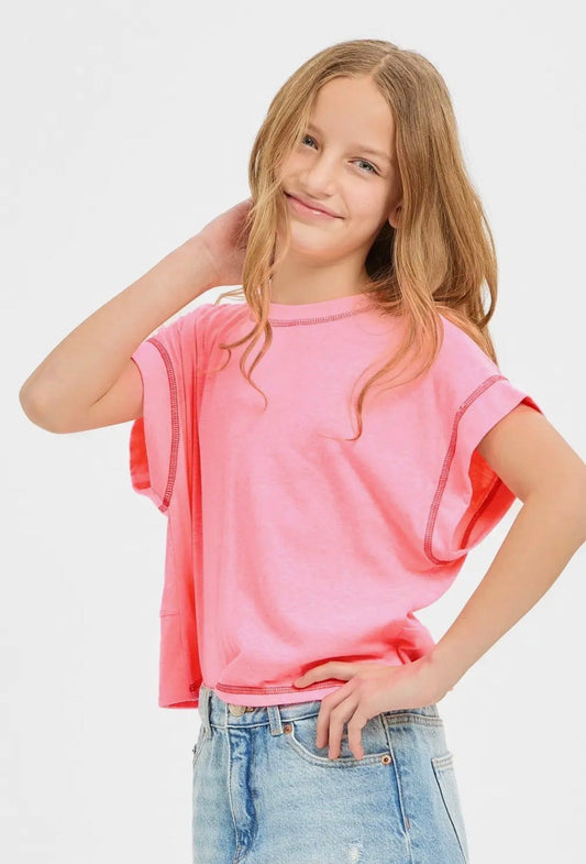 Open Back Tee - Neon Pink