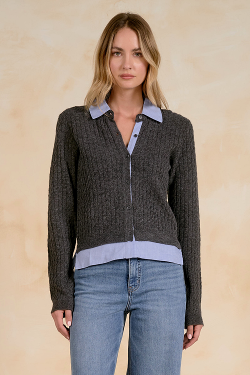 Charcoal Blue Cardigan Collared