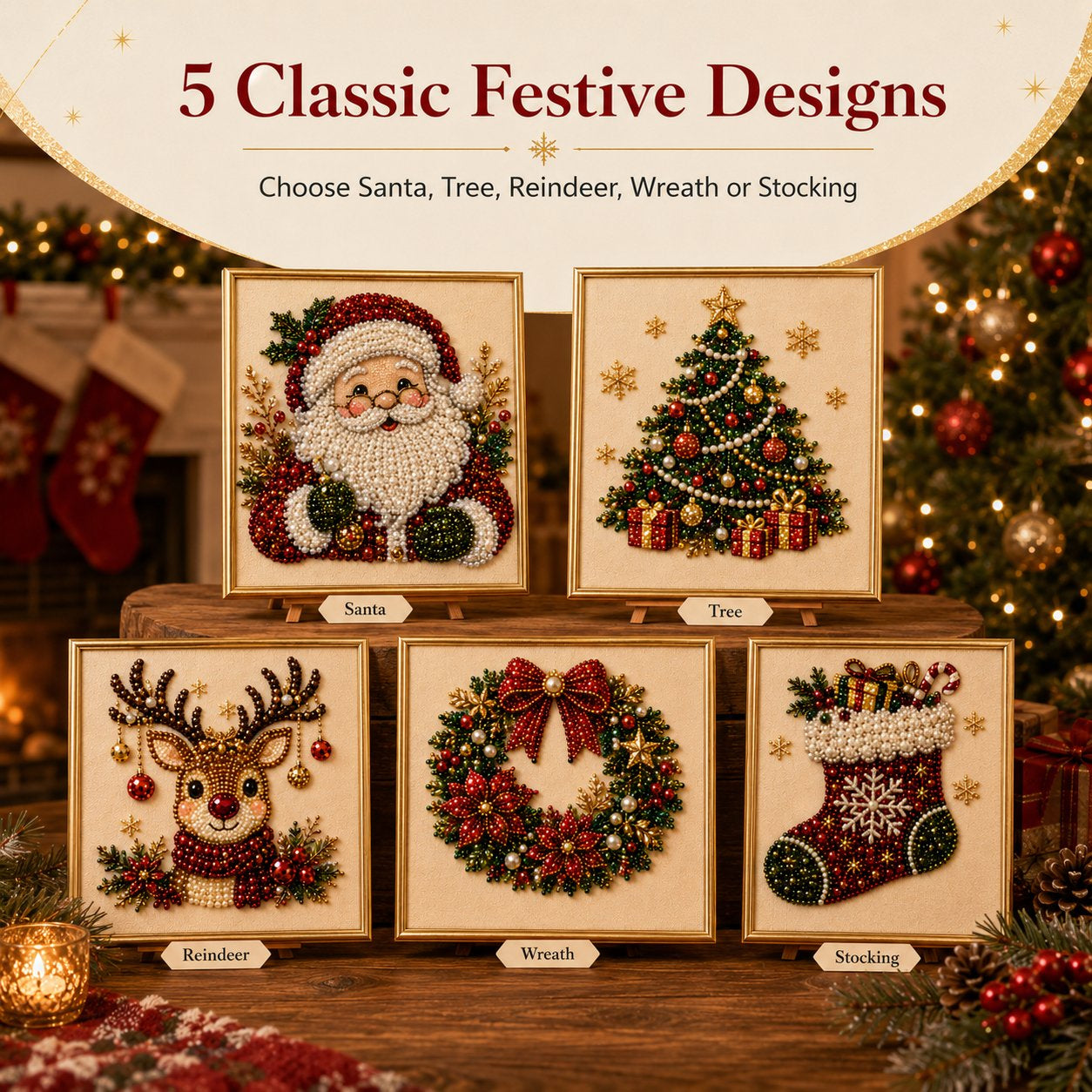 🎄 DIY Christmas Pearl Diamond Painting Art Kit With Frame