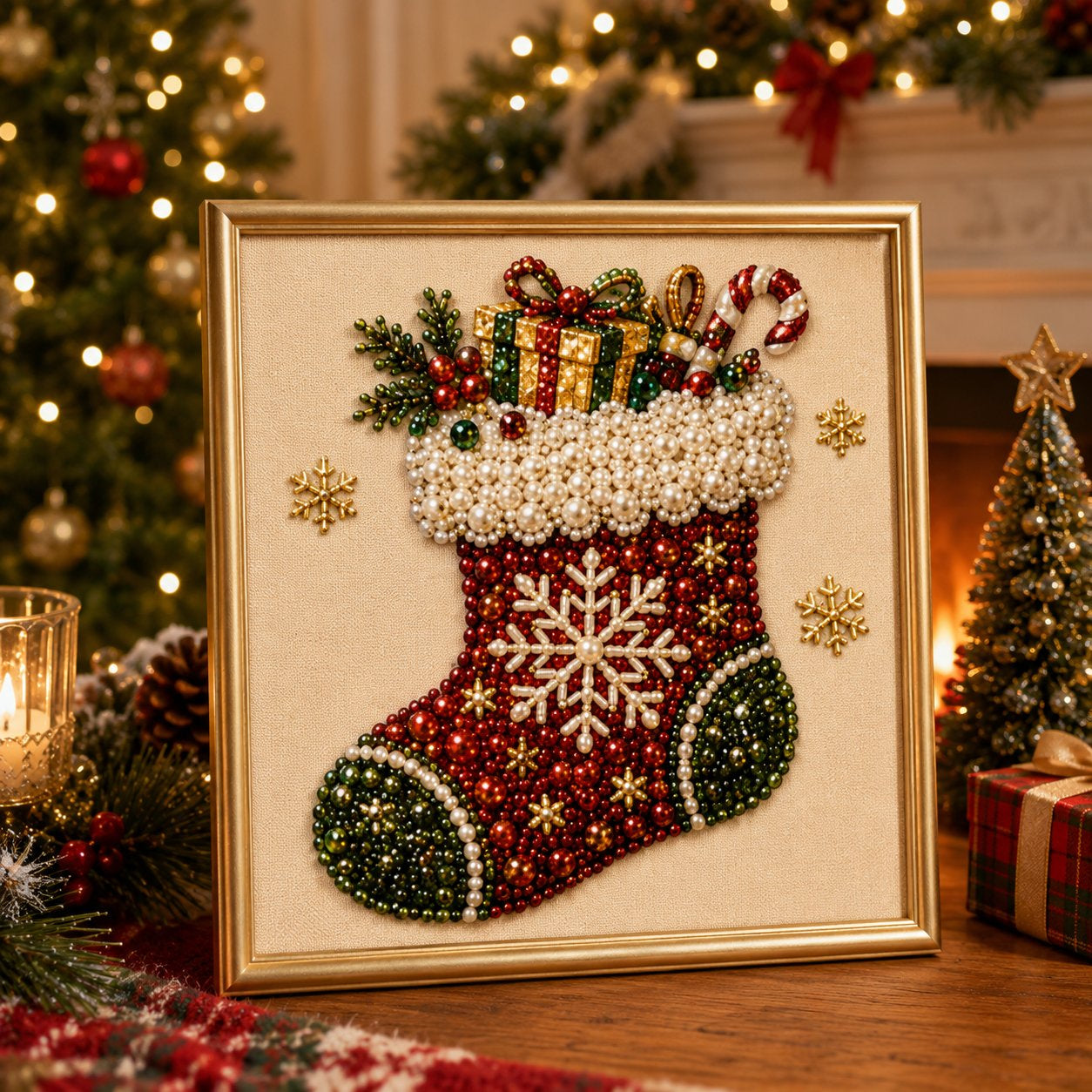 🎄 DIY Christmas Pearl Diamond Painting Art Kit With Frame