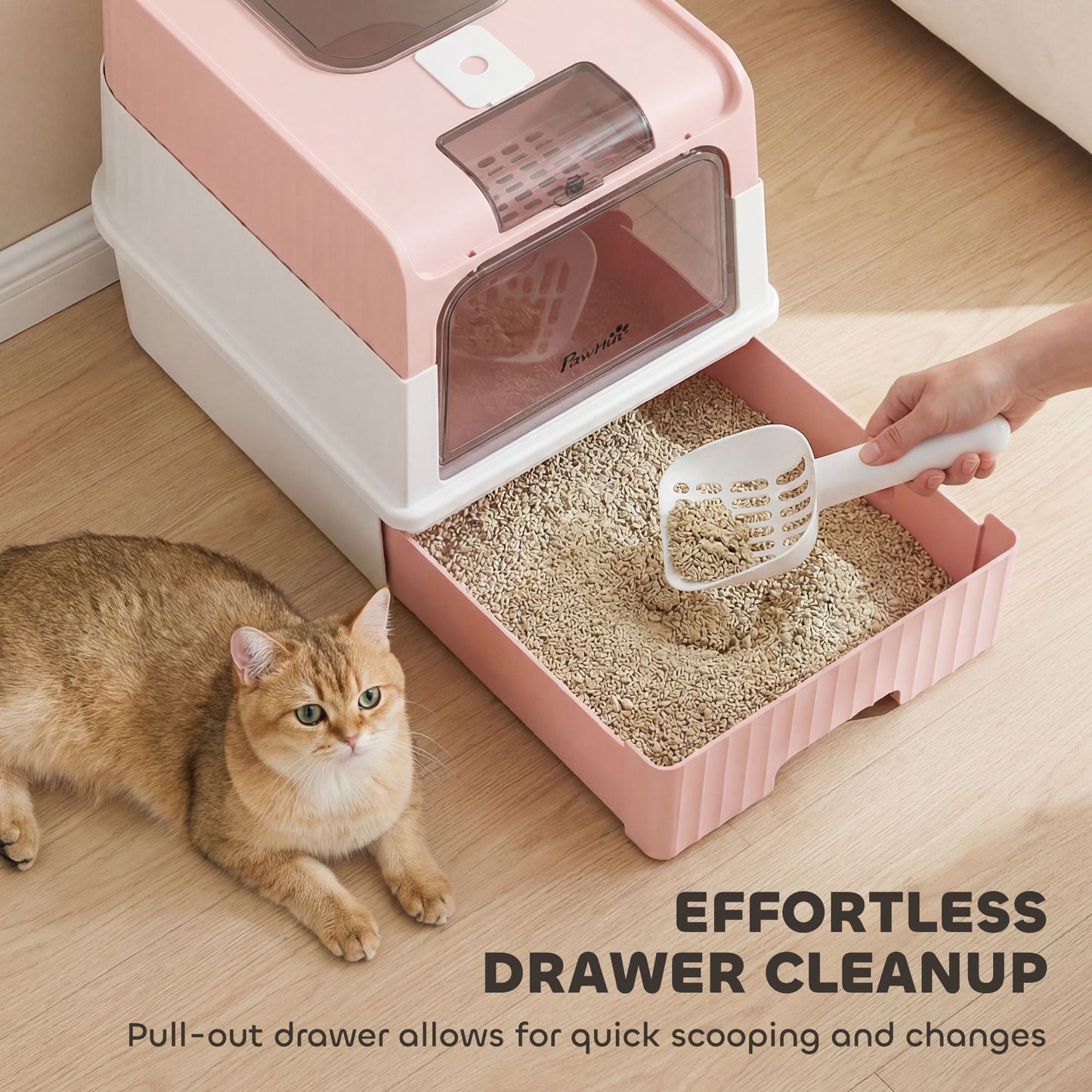 Hooded Cat Litter Box with Easy Clean Drawer Pan - Pink