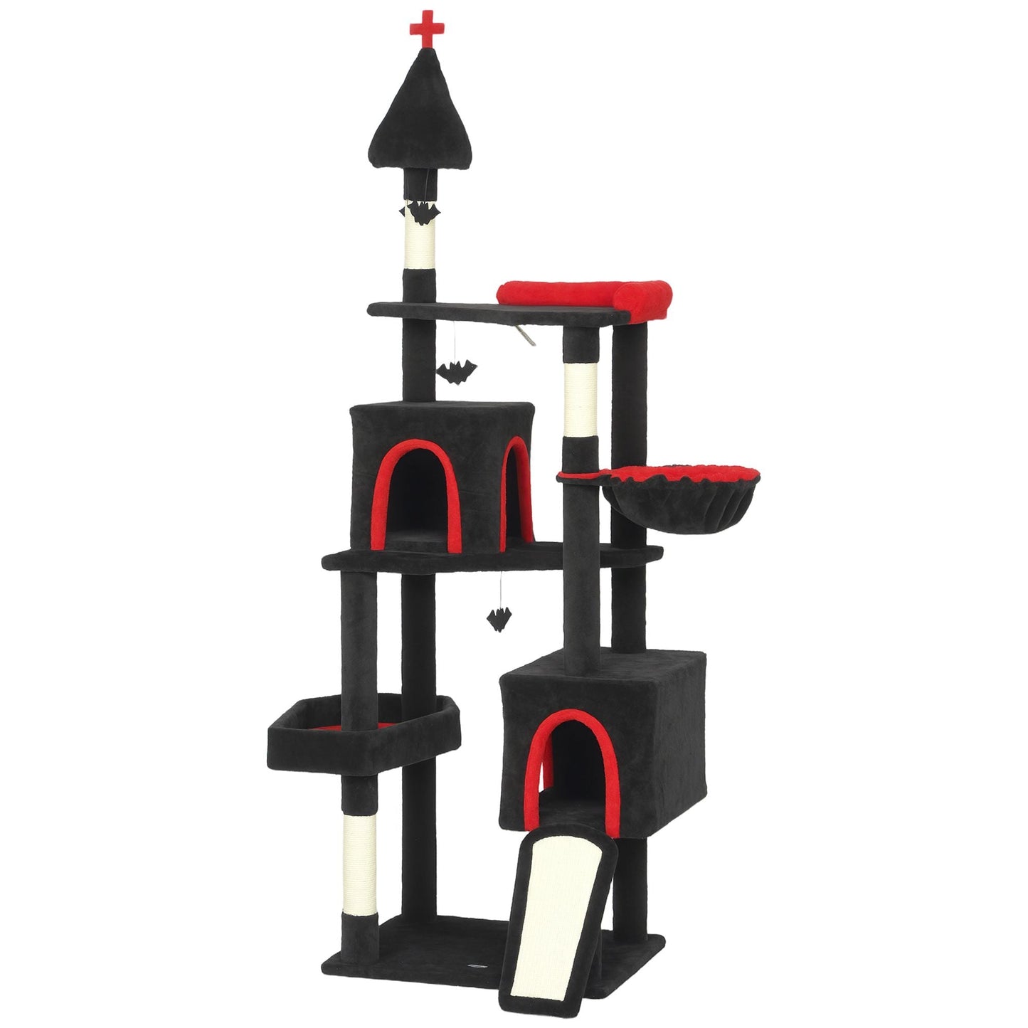 Halloween-Inspired Cat Tree with Multi-Level Condos, Bat Balls, and Sisal Scratching Posts