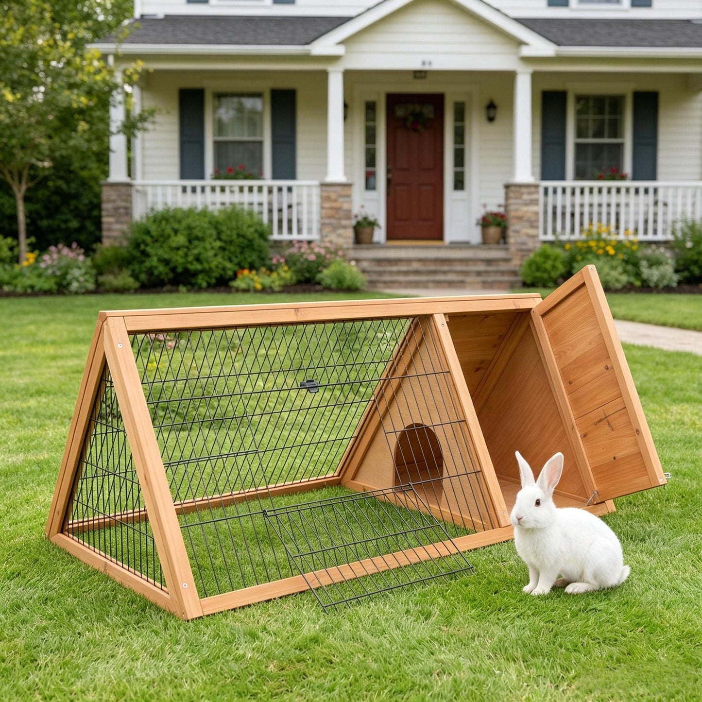Brown Wooden Rabbit Hutch Outdoor with Run - Small Animal Cage for Rabbits Ducks And Chickens - Chicken Coop Outdoor Shelter