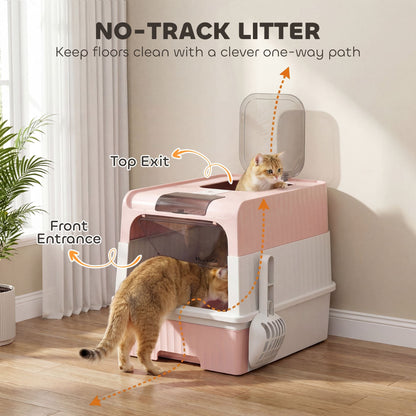 Hooded Cat Litter Box with Easy Clean Drawer Pan - Pink