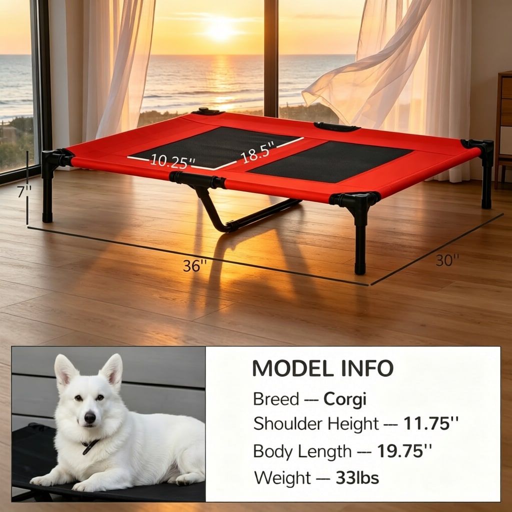 Elevated 36-Inch Summer Dog Cot with Mesh Ventilation for Comfort