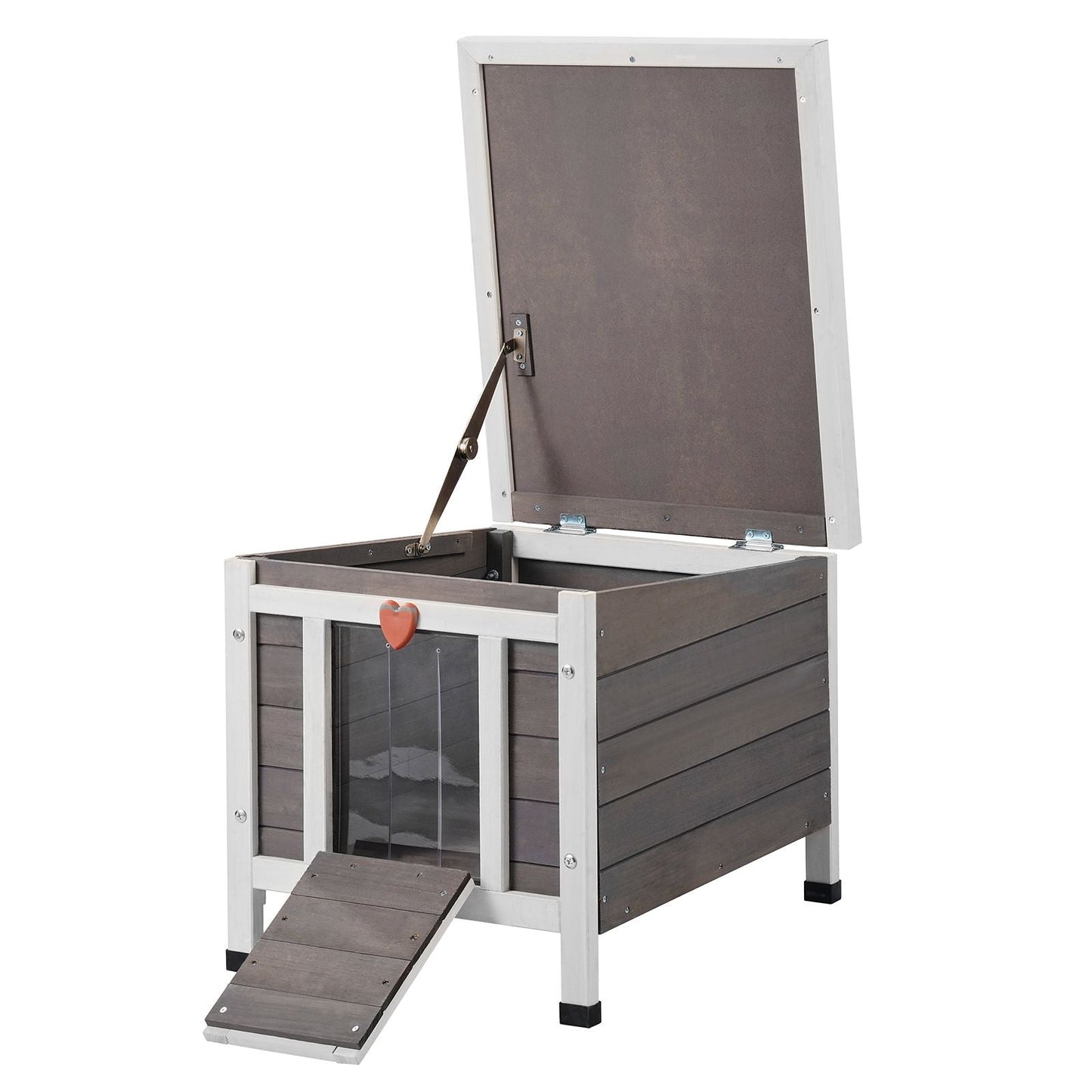 Outdoor Cat House Weatherproof, Feral Cat Shelter for Multiple Cats, Outdoor Wooden Cat Rabbit House with PVC Door Flaps and Open Roof, 21"L x 17"W x 17"H