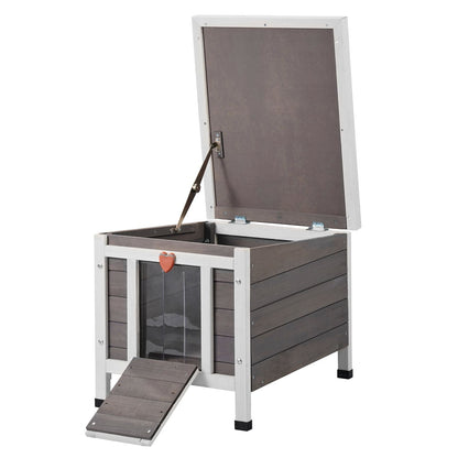 Outdoor Cat House Weatherproof, Feral Cat Shelter for Multiple Cats, Outdoor Wooden Cat Rabbit House with PVC Door Flaps and Open Roof, 21"L x 17"W x 17"H