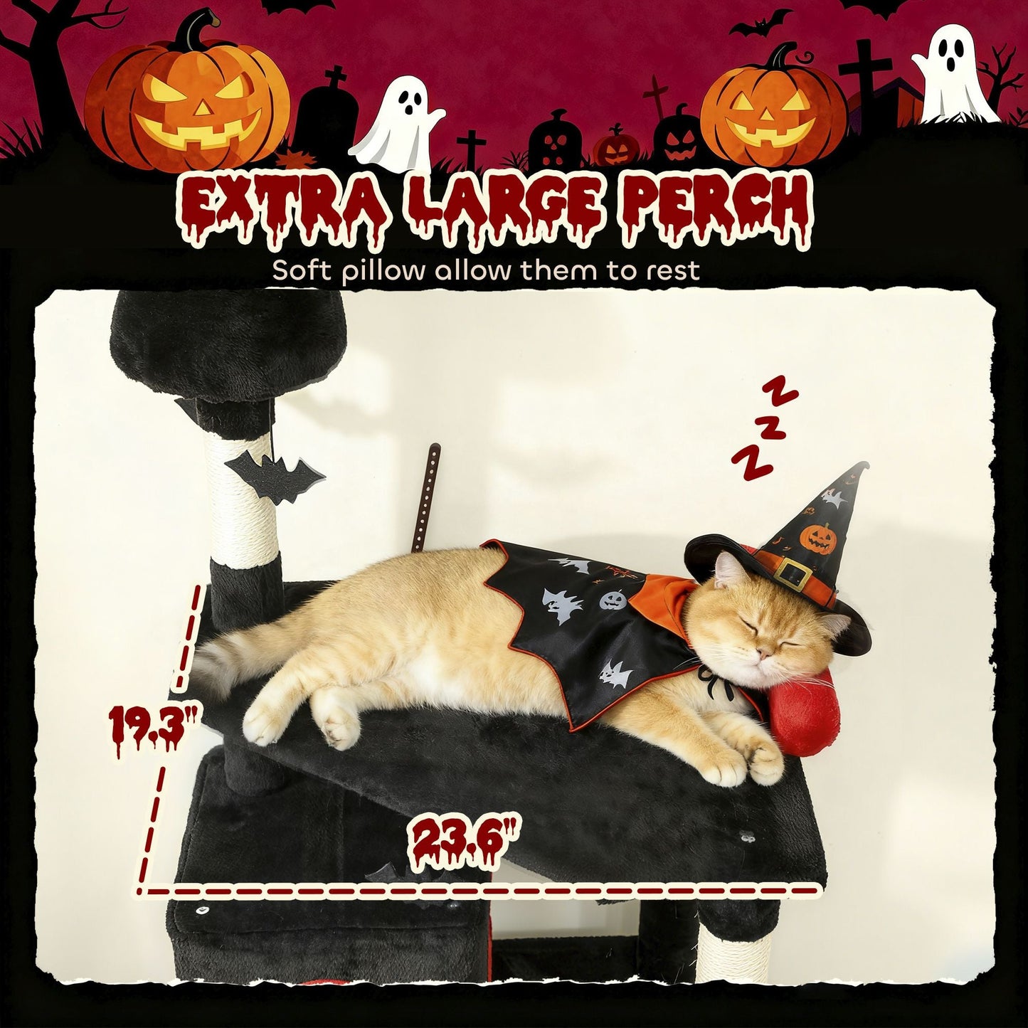 Halloween-Inspired Cat Tree with Multi-Level Condos, Bat Balls, and Sisal Scratching Posts
