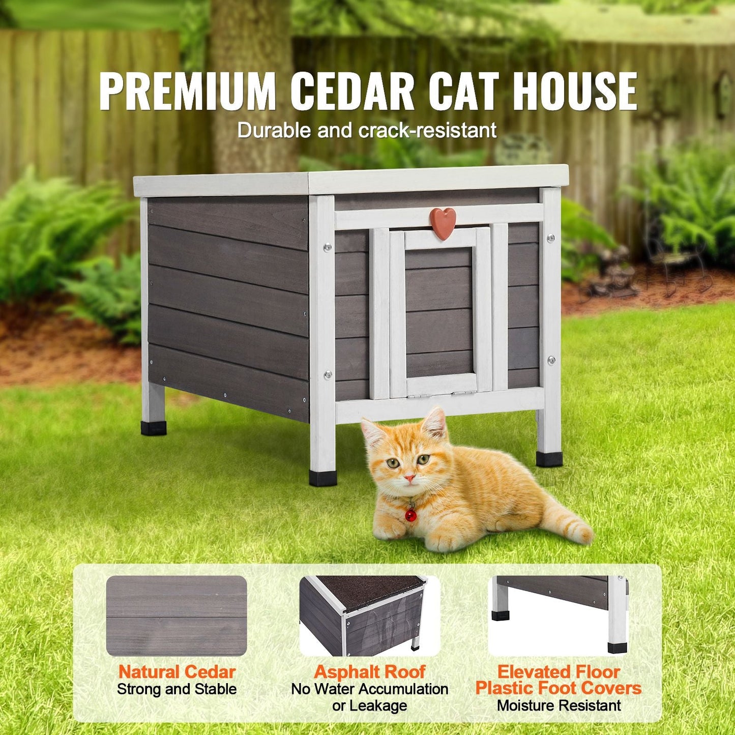 Outdoor Cat House Weatherproof, Feral Cat Shelter for Multiple Cats, Outdoor Wooden Cat Rabbit House with PVC Door Flaps and Open Roof, 21"L x 17"W x 17"H