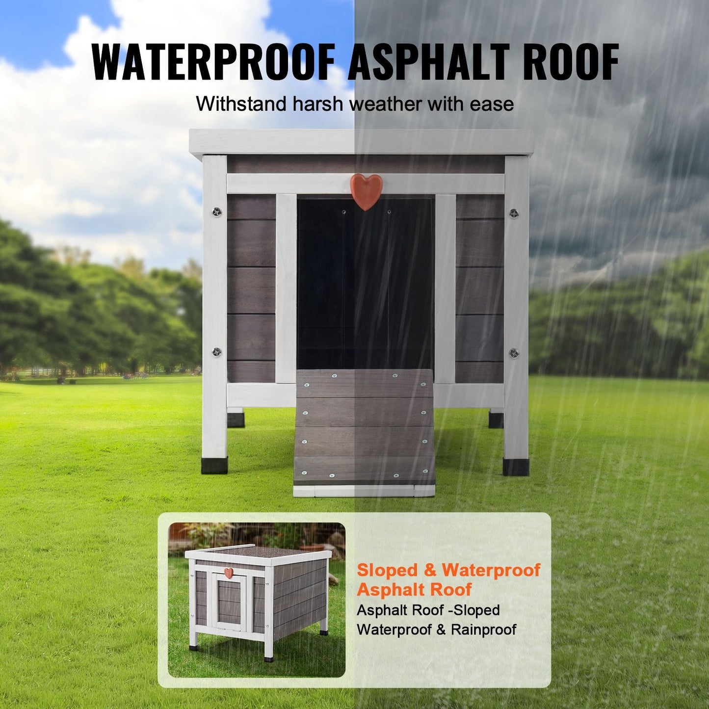 Outdoor Cat House Weatherproof, Feral Cat Shelter for Multiple Cats, Outdoor Wooden Cat Rabbit House with PVC Door Flaps and Open Roof, 21"L x 17"W x 17"H