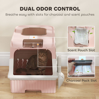 Hooded Cat Litter Box with Easy Clean Drawer Pan - Pink