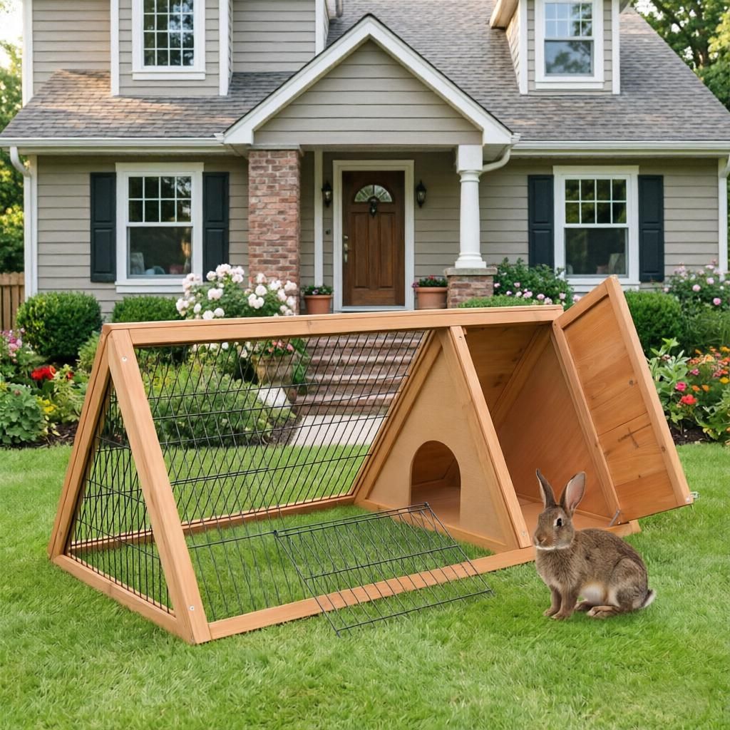 Brown Wooden Rabbit Hutch Outdoor with Run - Small Animal Cage for Rabbits Ducks And Chickens - Chicken Coop Outdoor Shelter