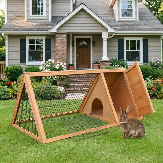 Brown Wooden Rabbit Hutch Outdoor with Run - Small Animal Cage for Rabbits Ducks And Chickens - Chicken Coop Outdoor Shelter