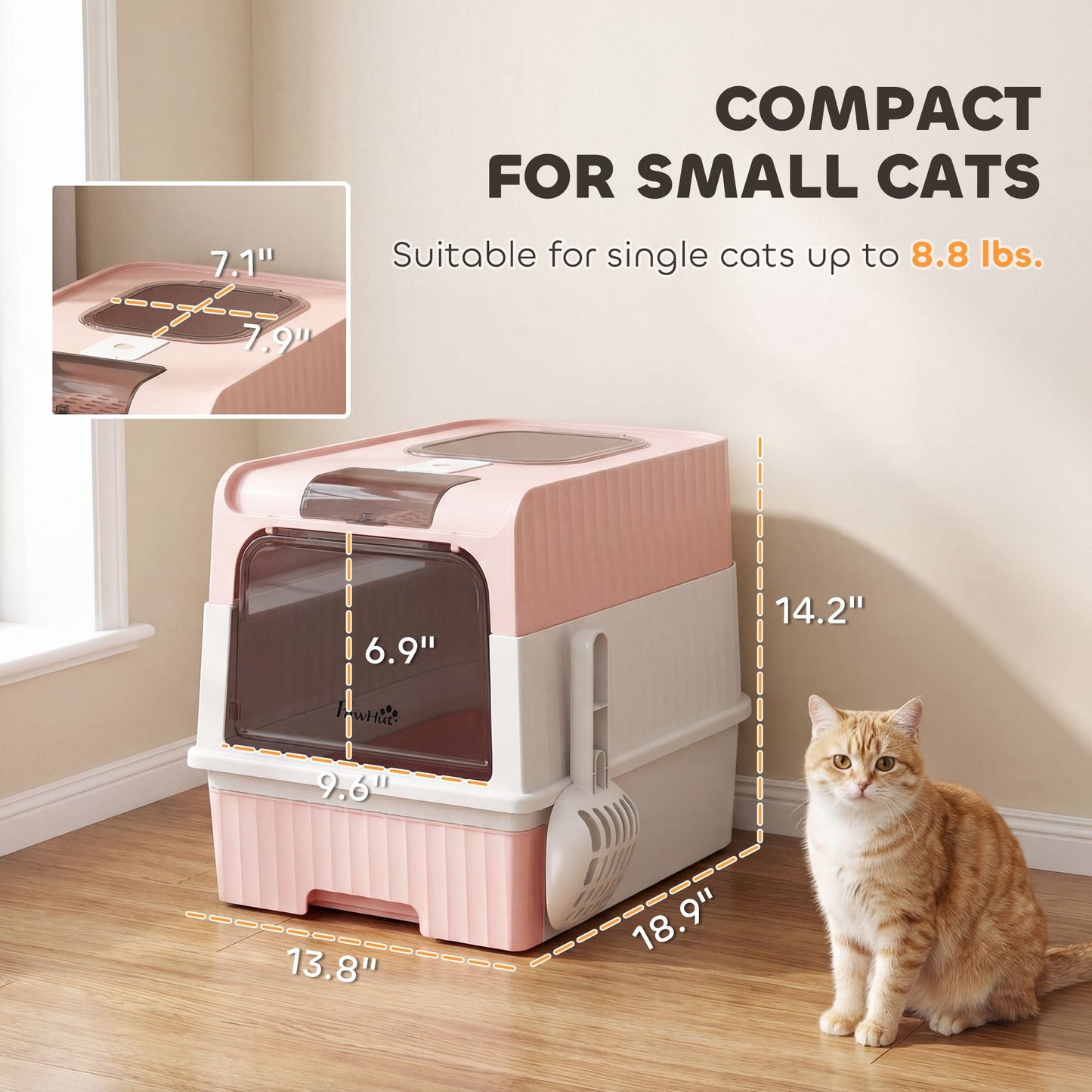 Hooded Cat Litter Box with Easy Clean Drawer Pan - Pink