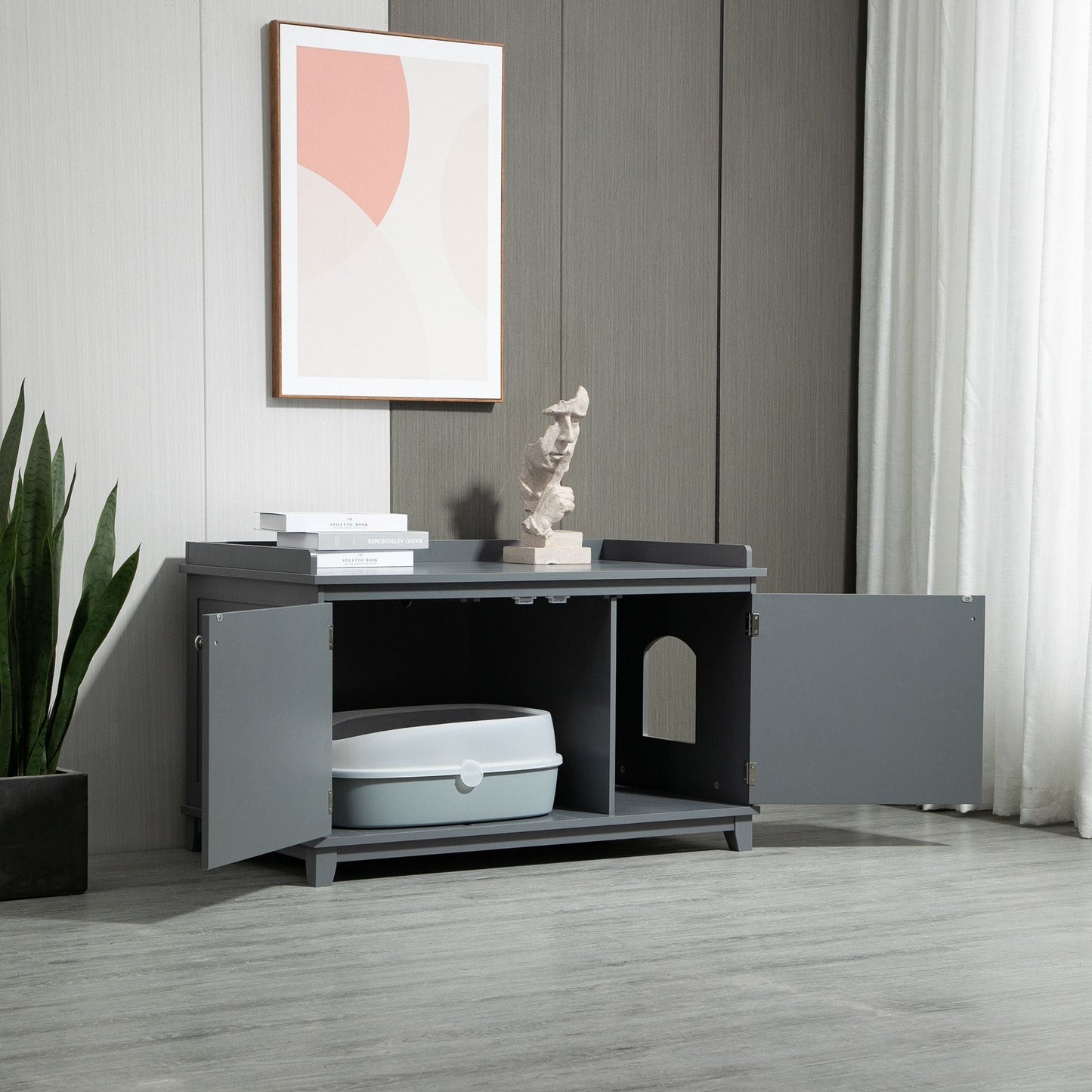 Modern Cat Litter Box Enclosure with Spacious Storage Solutions