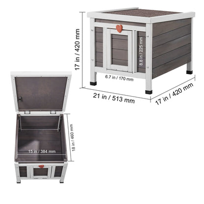 Outdoor Cat House Weatherproof, Feral Cat Shelter for Multiple Cats, Outdoor Wooden Cat Rabbit House with PVC Door Flaps and Open Roof, 21"L x 17"W x 17"H