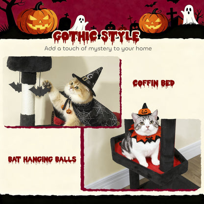Halloween-Inspired Cat Tree with Multi-Level Condos, Bat Balls, and Sisal Scratching Posts