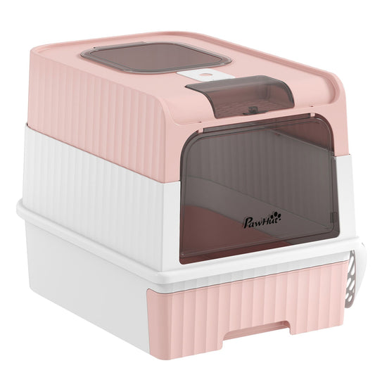 Hooded Cat Litter Box with Easy Clean Drawer Pan - Pink