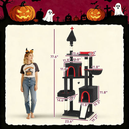 Halloween-Inspired Cat Tree with Multi-Level Condos, Bat Balls, and Sisal Scratching Posts