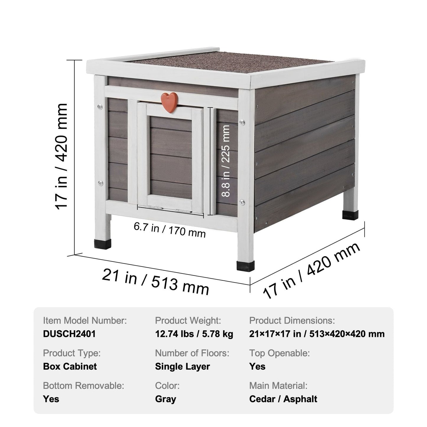 Outdoor Cat House Weatherproof, Feral Cat Shelter for Multiple Cats, Outdoor Wooden Cat Rabbit House with PVC Door Flaps and Open Roof, 21"L x 17"W x 17"H