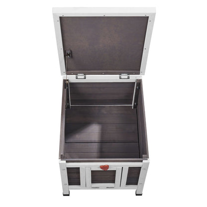 Outdoor Cat House Weatherproof, Feral Cat Shelter for Multiple Cats, Outdoor Wooden Cat Rabbit House with PVC Door Flaps and Open Roof, 21"L x 17"W x 17"H