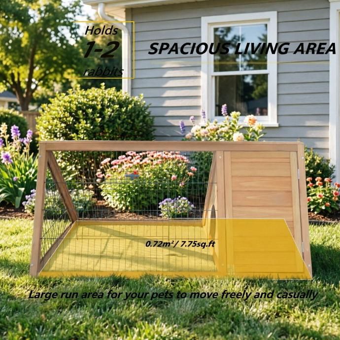 Brown Wooden Rabbit Hutch Outdoor with Run - Small Animal Cage for Rabbits Ducks And Chickens - Chicken Coop Outdoor Shelter