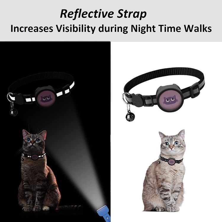 High Visibility Reflective Pet Collar with Bell & AirTag Holder