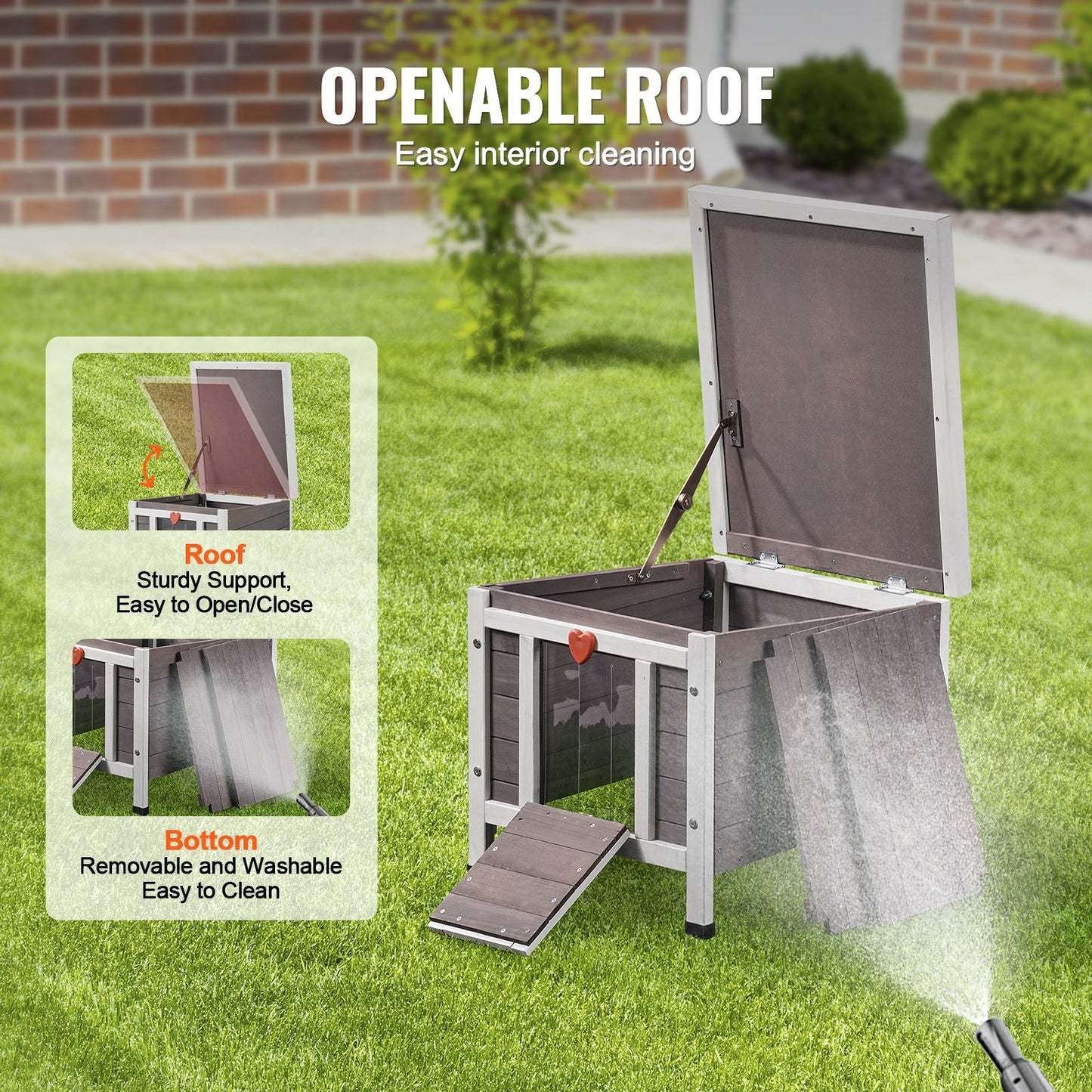 Outdoor Cat House Weatherproof, Feral Cat Shelter for Multiple Cats, Outdoor Wooden Cat Rabbit House with PVC Door Flaps and Open Roof, 21"L x 17"W x 17"H